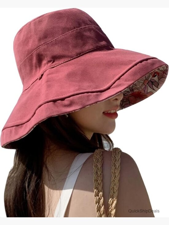 Wide Brim Wired Edge Floral Bucket Sun Hat Reversible Foldable Travel UV